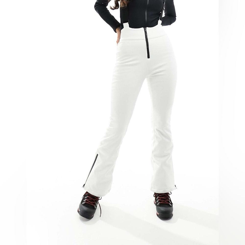 Women's White High Rise Ski Pants / bibs